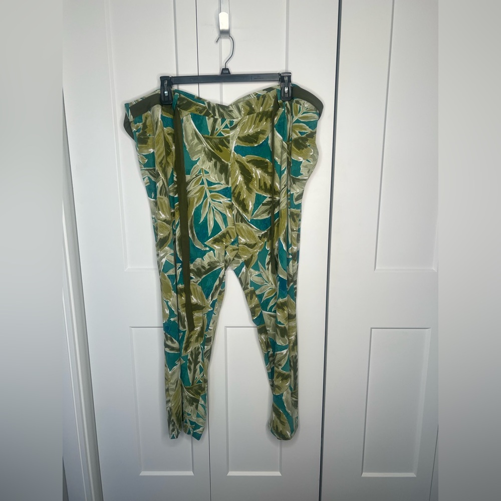 Susan Graver NWT Tropical Palm Leaf Belted Wide Leg Pants Womens Plus Petite 3XP